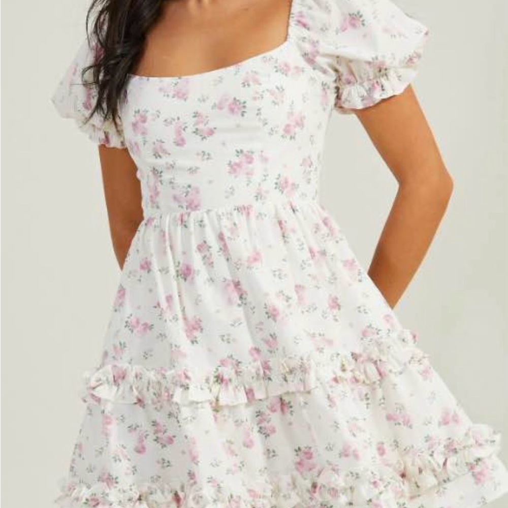 Altar'd State Floral Midi Dress - White and Pink